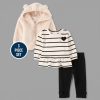Baby Girls Striped Heart 3-Piece Outfit Set - black