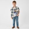 Boys Plaid Poplin Button Up Shirt - cream