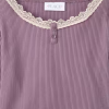Girls Lace Neck Ribbed Henley Top - purple
