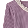 Girls Lace Neck Ribbed Henley Top - purple