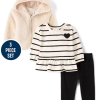 Baby Girls Striped Heart 3-Piece Outfit Set - black