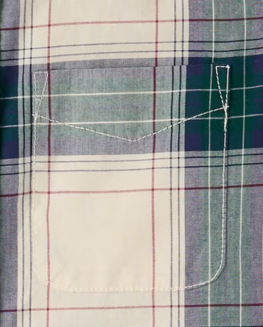 Boys Plaid Poplin Button Up Shirt - cream