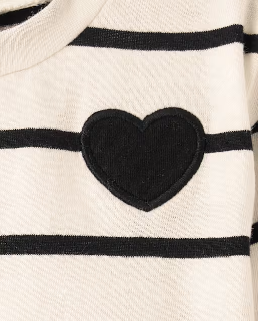 Baby Girls Striped Heart 3-Piece Outfit Set - black
